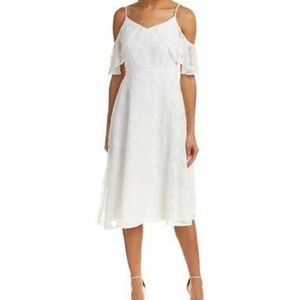 Cece Ivory Cold Shoulder Flutter Midi Dress